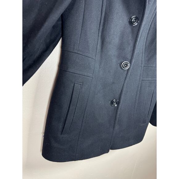 Women’s London Fog Pea Coat Wool Blend Black Small Classic Preppy Academia - Picture 4 of 7